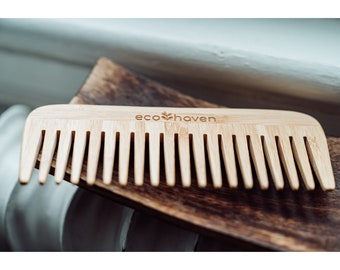 Detangler Comb - Wide Tooth - Bamboo Comb - For All Types of Hair - Recyclable Packaging - Natural - Gift for Her