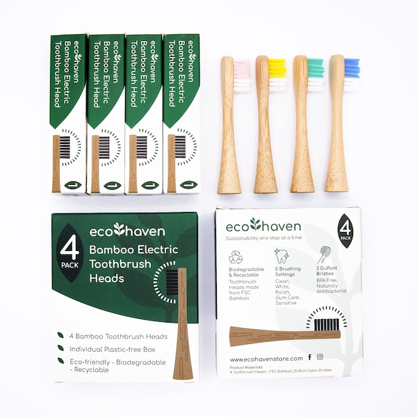 Têtes de brosse à dents de rechange en bambou - Moyenne - Brosse à dents électrique sonique en bambou - Pack familial - Multicolore - Recyclable - Respectueuse de l'environnement