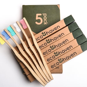 Natural Bamboo Toothbrushes - Family Pack - Colourful Medium Bristles - Recyclable - Ergonomic Wooden Handle - Biodegradable & Compostable