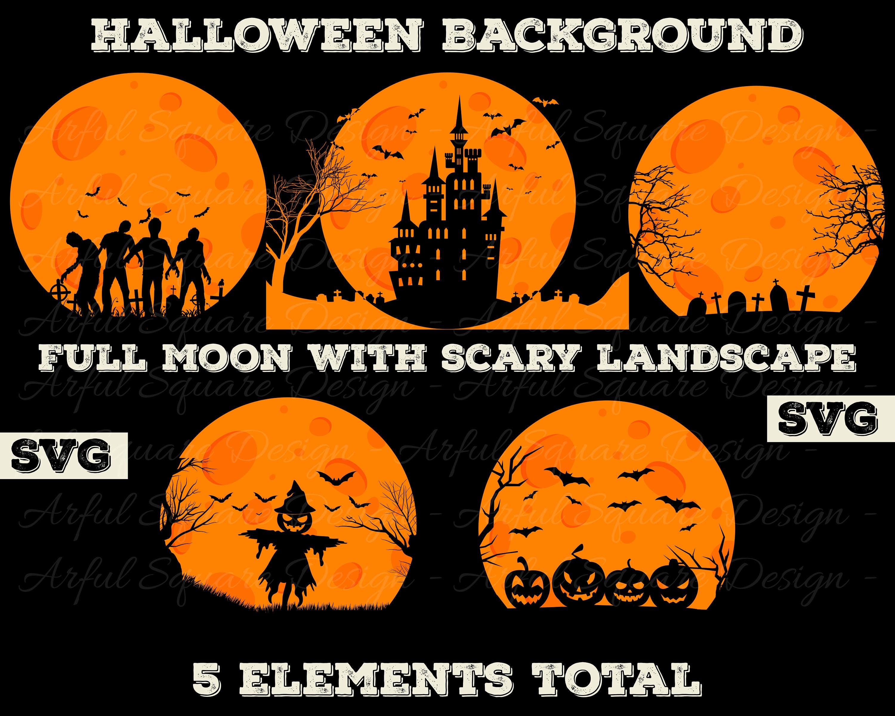 Halloween Full Moon SVG Digital Download Background for Sublimation for