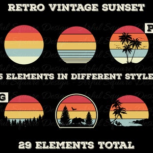 Retro Vintage Sunsets 15 Retro Sunset Clipart PNG Digital Download - Retro vintage sunset png - Retro circle - vintage circle