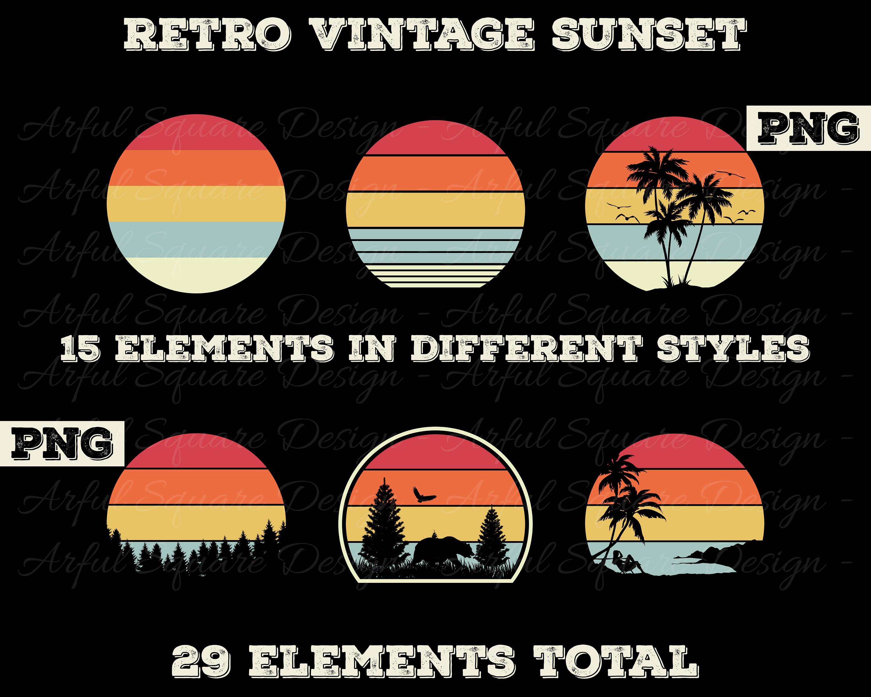Retro Vintage Sunsets 15 Retro Sunset Clipart PNG Digital Download ...