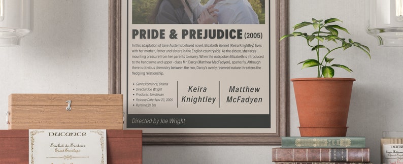 Home Decor Pride /& Prejudice Vintage Retro Art Print| Wall Art Print Joe Wright Custom Poster Minimalist Movie Poster