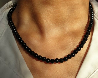 Collar de perlas negras de 6 mm para hombre