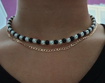 Ivory and black acrylic pearl necklace