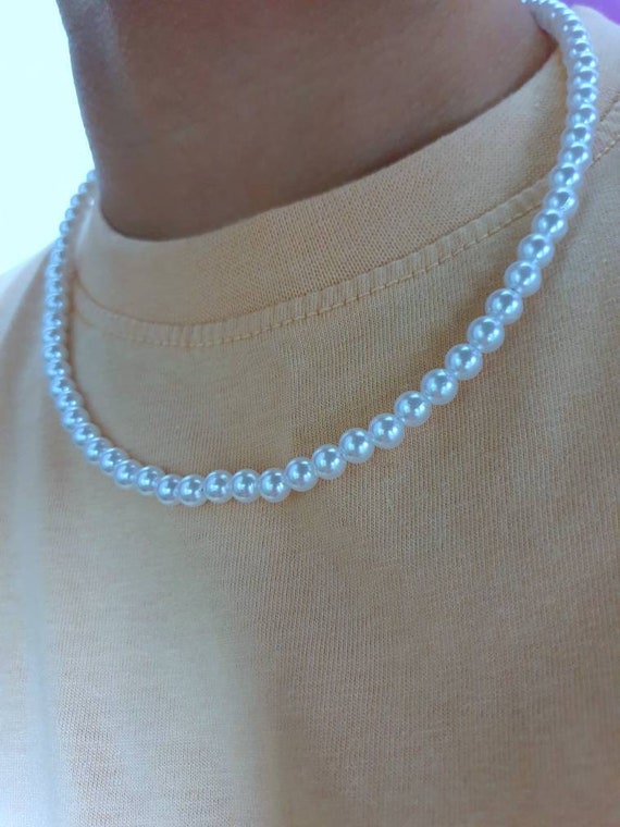 White 8mm Acrylic pearl necklace for men/women Etsy