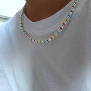 Multi beads with White glass pearl necklace