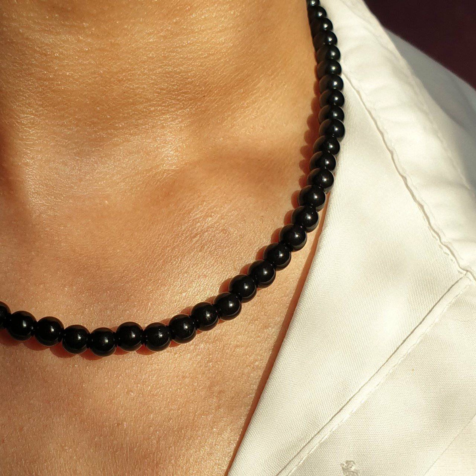 Mens 6mm Black Pearl Necklace Etsy