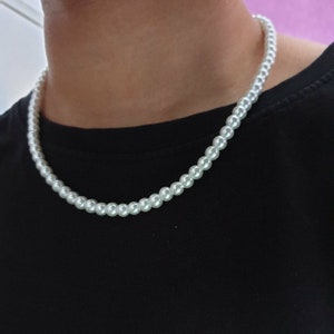 White 6mm Glass Pearl Necklace For Men/Women