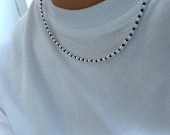 Collar de perlas acrílicas blancas y negras para hombres/mujeres