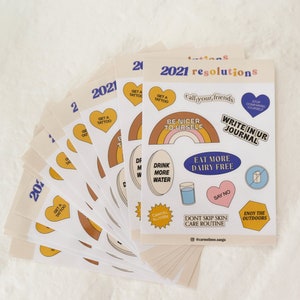 2021 Capodanno Risoluzioni Foglio adesivo / Bujo Journal & Planner Adesivi / Cura di sé / Affermazioni positive quotidiane / Crescita personale