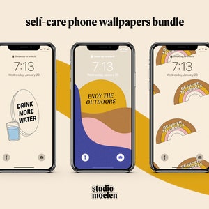 Self-Care Reminders Abstract Art Phone Wallpaper Design | Minimal Earth Tones Phone Wallpapers | Instant Download | iPhone and Android