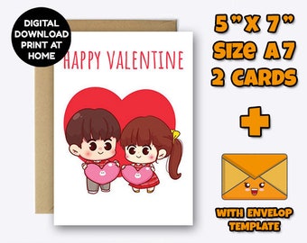 Imprimable Kids Valentine Card, Romance Card, Children’s School Valentine, Gift for Him her, Greeting Card, Love Card, Digital, Inspired