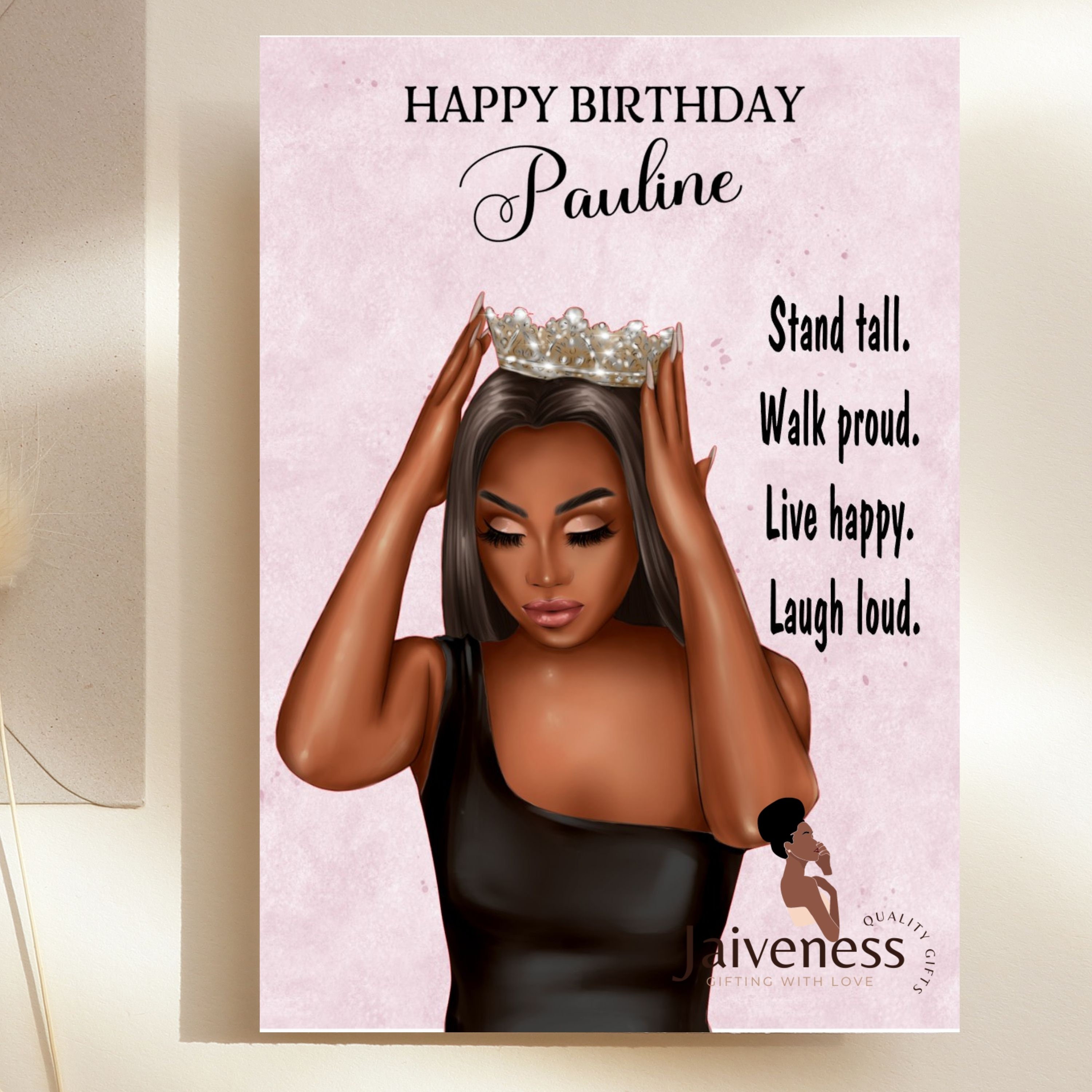 Black Personalised Birthday Card Girl Crown Birthday Card