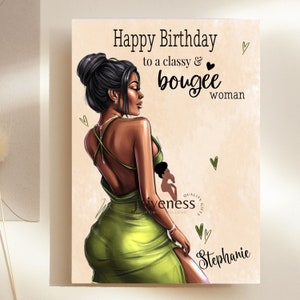 Bougie Woman Birthday Card, Black Greeting Cards, Fashion Birthday Card, Personalised Card, Ethnic Cards, Caribbean Cards, Black Cards