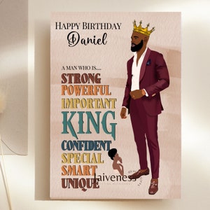 Black King Card, Black Greeting Card, Black Husband Card, Happy Birthday Card, Black Greeting Cards, Afro Caribbean, Card, Black Man Card image 1