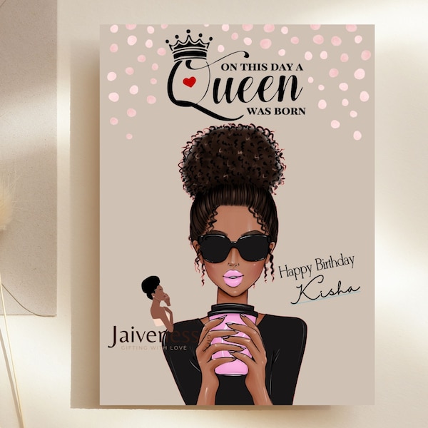 Queen Card, Black Greeting Card, Girl Birthday Card, Black Birthday Card, Afro Cards, Diverse Cards, Ethnic Cards, Black People Cards