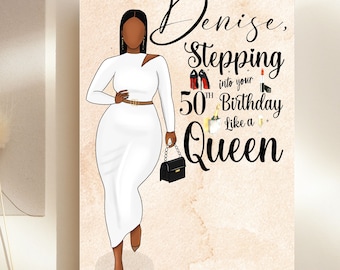 Birthday Card, Black Woman. Personalised Birthday Card, Greeting Card, Sister, Friend, Family, Women's Birthday Card, Female Birthday Card