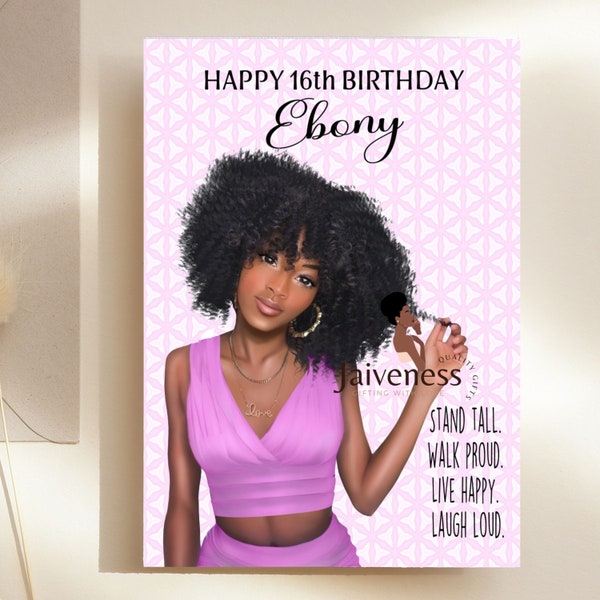 Sweet 16 Card, Black Teenager Birthday Card, 16th Birthday Card, Girl Personalised Card, Teenage Girl Card, Black Girl Birthday, Ethnic Card