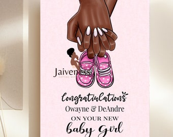 New Baby Girl Card, New Baby Card, Black Baby Card, Black Baby Girl, African American, Afro Caribbean, Multicultural, Black Greeting Card