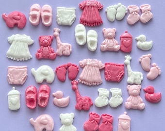 36 Baby girl pink and white Edible sugarpaste cake cupcake decoration toppers