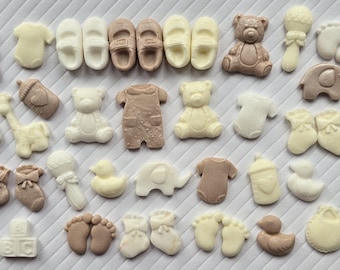 38 neutral edible sugar paste cookie and cupcake toppers decorations