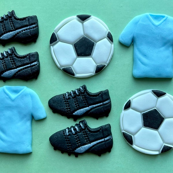 8 pale blue football boots & shirts  edible fondant cake/cupcake toppers birthday boy