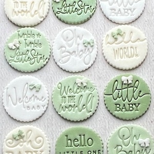 Green Fondant Baby Shower Cupcake Toppers, Edible Decorations