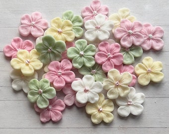 30 pastel pink & green fondant flowers cupcake toppers wedding birthday decorations