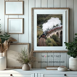 Printable Digital Download Jacobite Express, at Glenfinnan Viaduct, Ideal for printing on Canvas, Poster or Photographic Print
