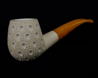 AGovem Lattice Billiard Block Meerschaum Pipe, Gift for Him, Meerschaumpfeifen, Handcarved Tobacco Pipe, Custom Order Pipe, AGM-1238