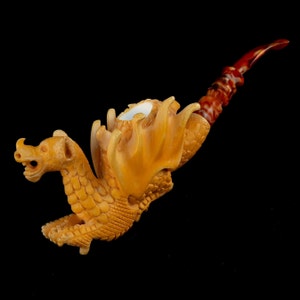 Handcarved Dragon Block Meerschaum Pipe, Gift for Him, Meerschaumpfeifen, Turkish Meerschaum Tobacco Pipe, Custom Order Pipe, AGM-1399