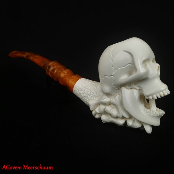 skull pipe in other collectible tobacco pipes Meerschaum - Hand Carved Alien Meerschaum Skull and Bones Block Meerschaum