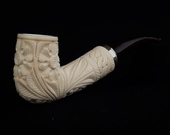 AGovem Pipa di schiuma di mare a blocco inverso non affumicata, regalo per lui, Meerschaumpfeifen, pipa per tabacco intagliata a mano, pipa personalizzata, AGM-1796