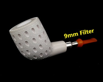 9mm Handcarved Block Meerschaum Smoking Pipe, Gft For Him, pipa di schiuma di mare, Meerschaumpfeifen, pipe en écume de mer, AGM-1731