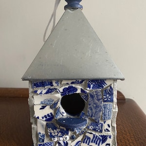Blue and White China Mosaic Birdhouse