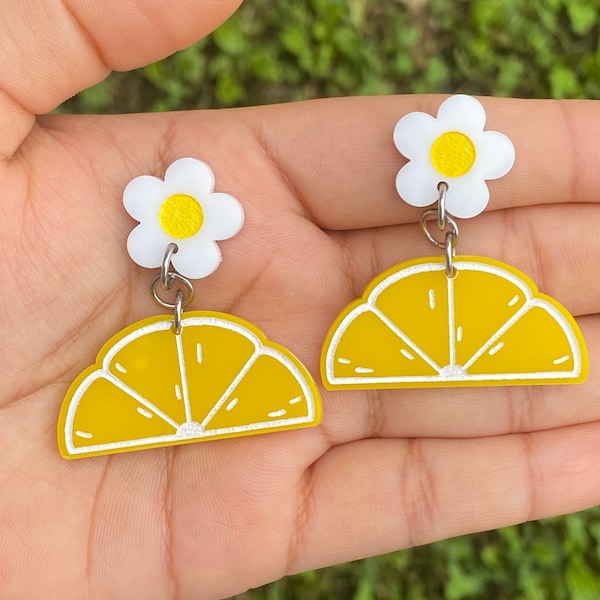 Lemon, Orange, and Lime Earrings, Fruit Jewelry, Acrylic Earrings, Laser Cut Jewelry