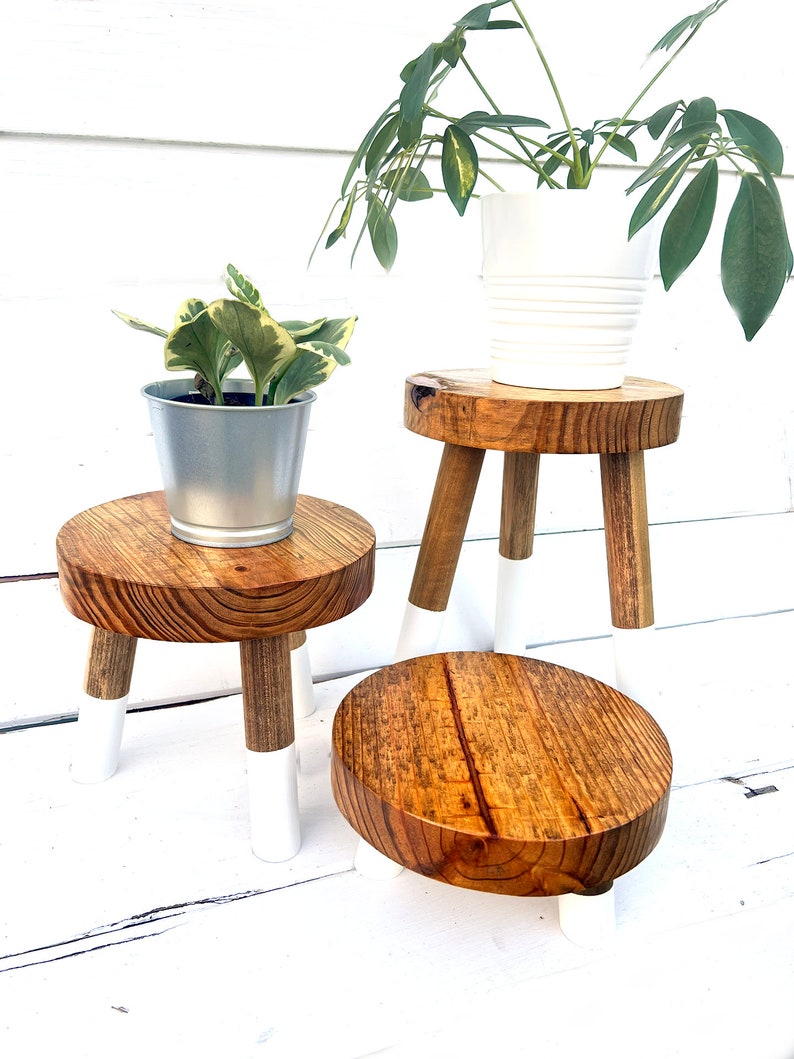 Solid Wood Color Blocked 9 Round Top Plant Stand 4 6 8 - Etsy