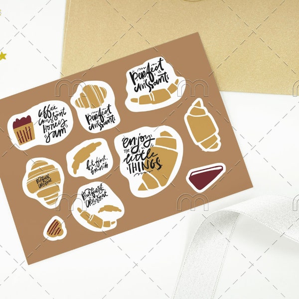 Croissant Stickers.Food Stickers.Breakfast Stickers