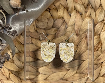 Maisy | White and Gold Polymer Clay Earrings