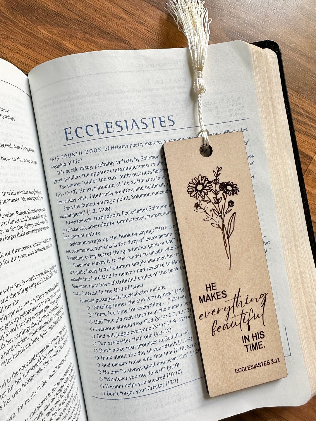 Engraved Wooden Bookmark With Tassel, Christian, Bible Verse, He Makes ...