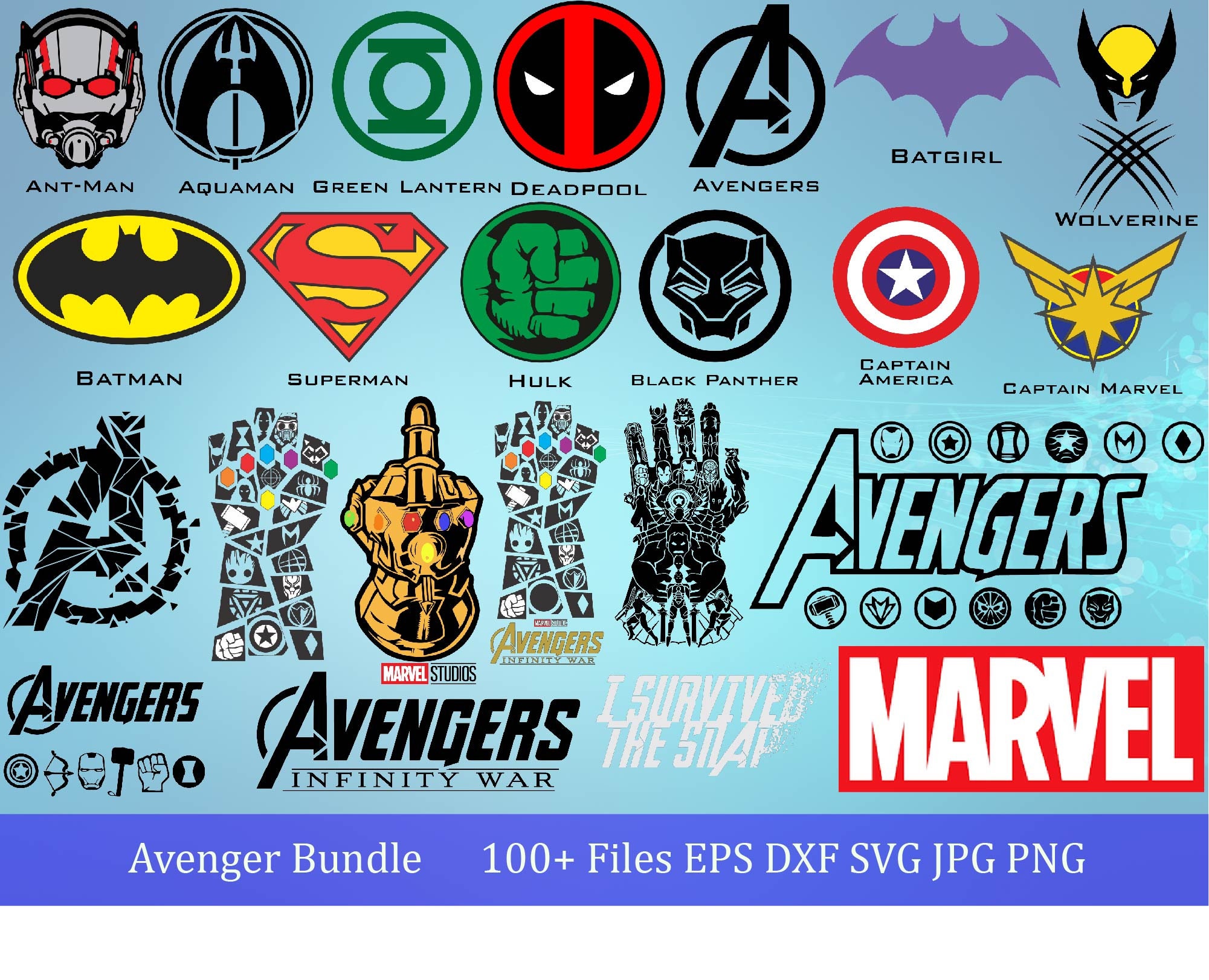 Superhero Bundle SVG 100 Files EPS DXF . Super hero logo | Etsy