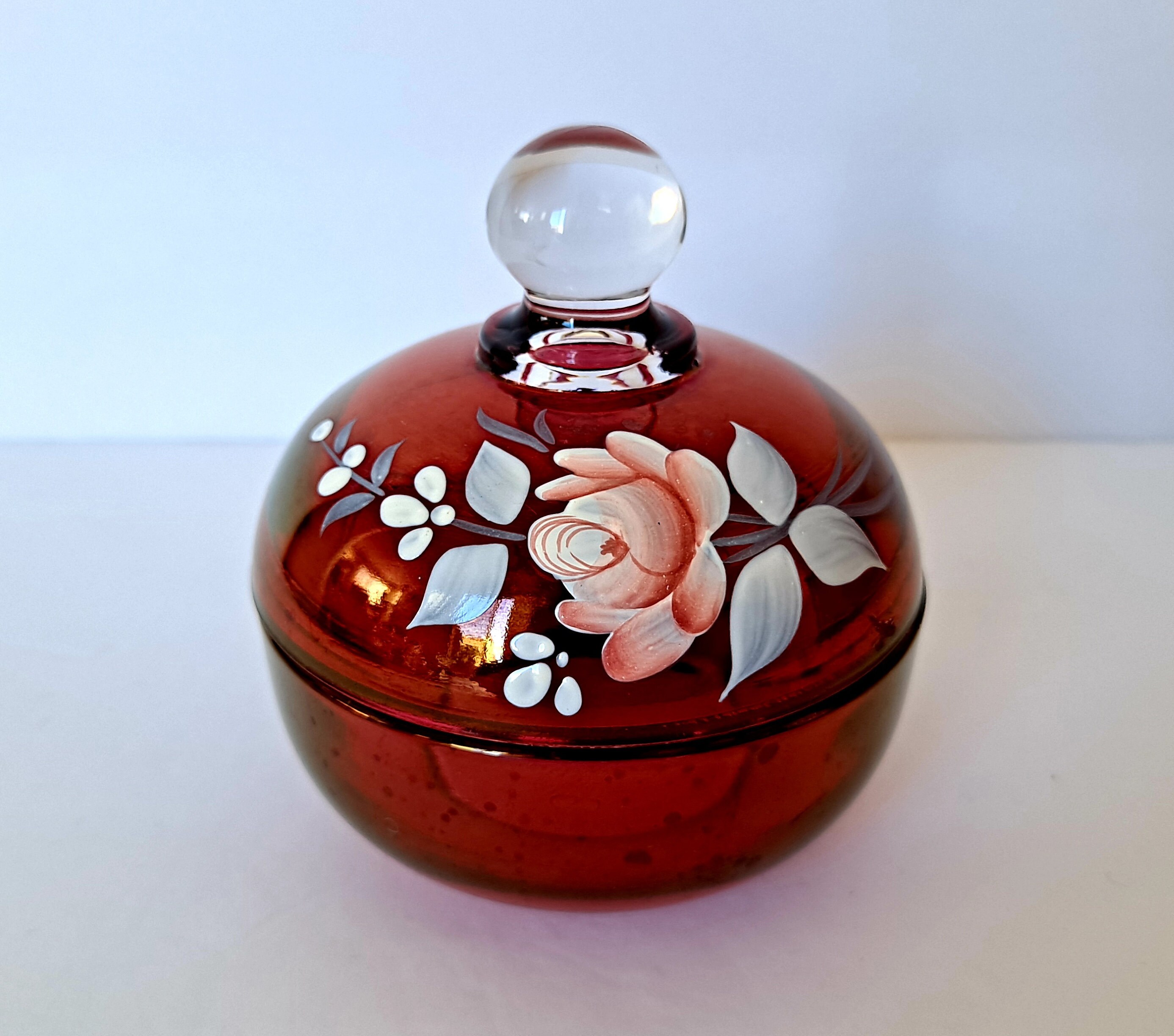 1978 Vintage Westmoreland Red Glass Trinket Dish/candy Dish W/ Lid