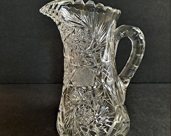 American Brilliant Period Pitcher 9.5", Cut Glass, Crystal Pitcher, Vintage/Antique, Barware, Collectible
