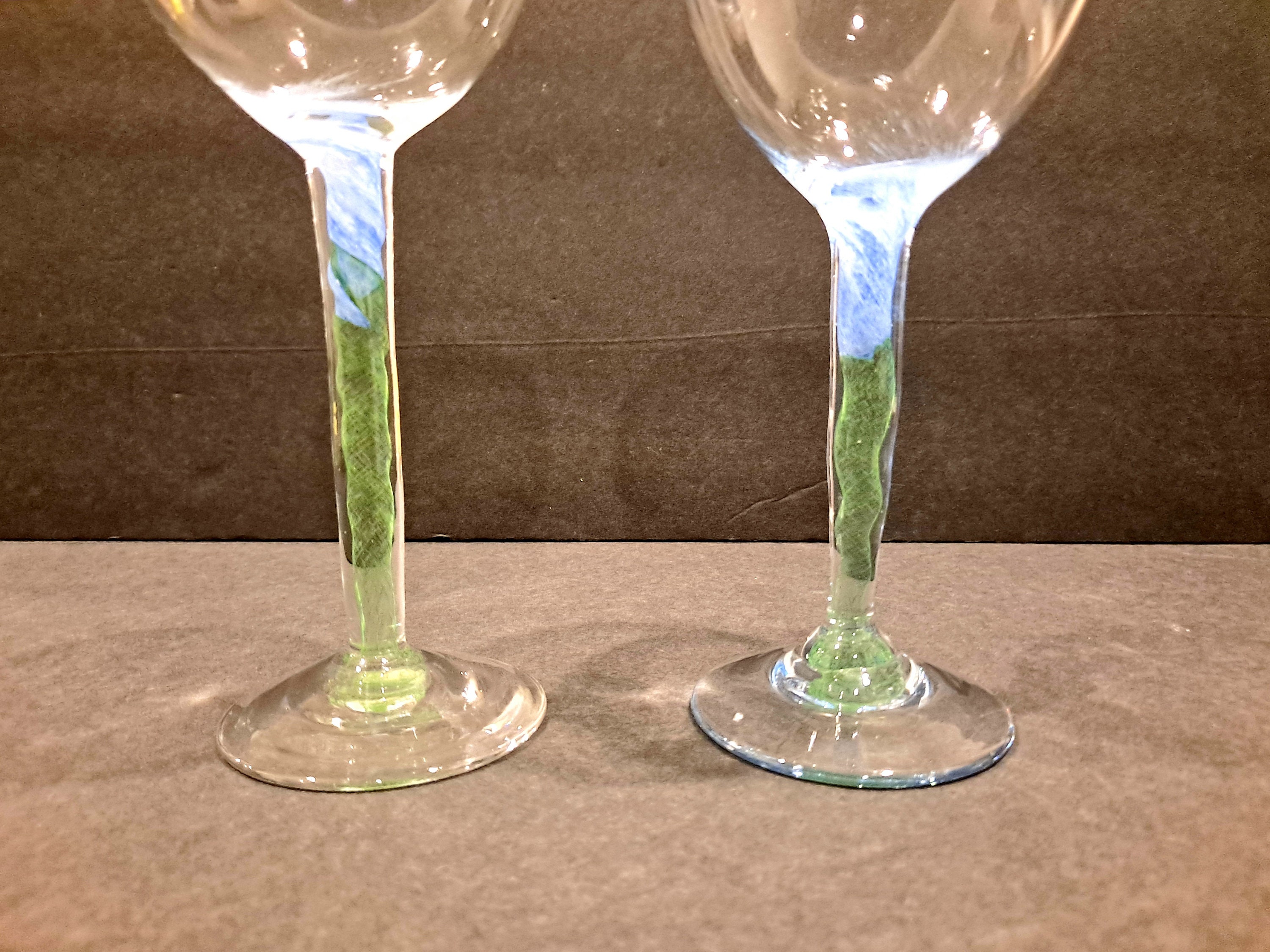 Hand Blown & Signed Stemmed Glasses Pontil Mark MCM Green Etsy UK
