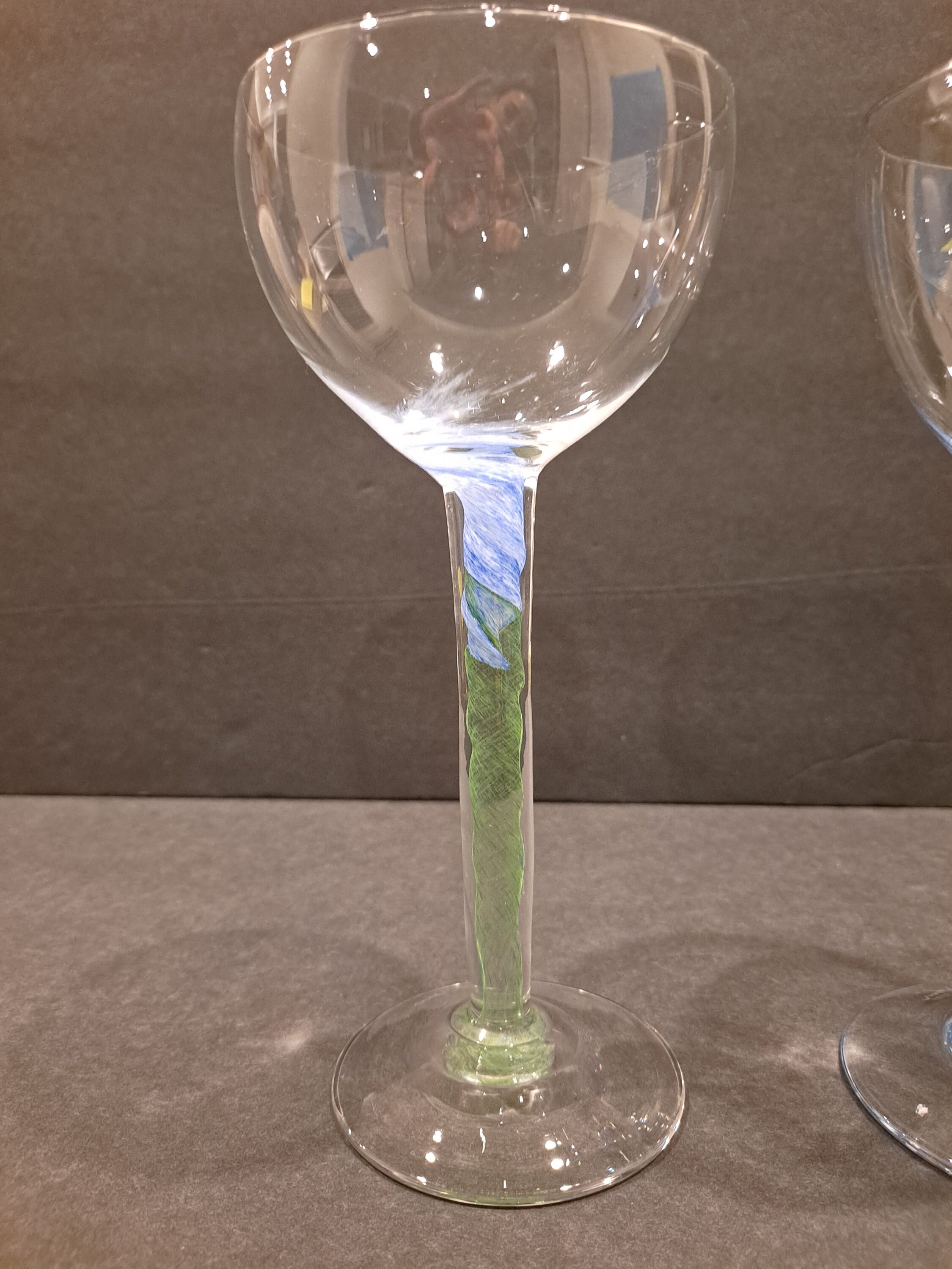 Hand Blown & Signed Stemmed Glasses Pontil Mark MCM Green Etsy UK