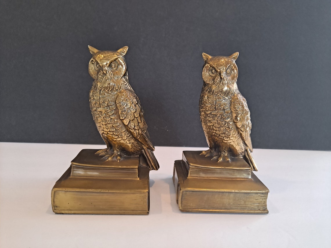 Vintage Brass Owl Bookends 6.5 MCM home decor Etsy