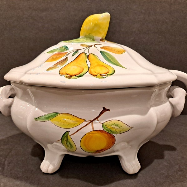 Vintage Cantagalli Firenze Soup Tureen w/ Ladle, Made in Italy, Italian Pottery, Serving Ware, Dinnerware