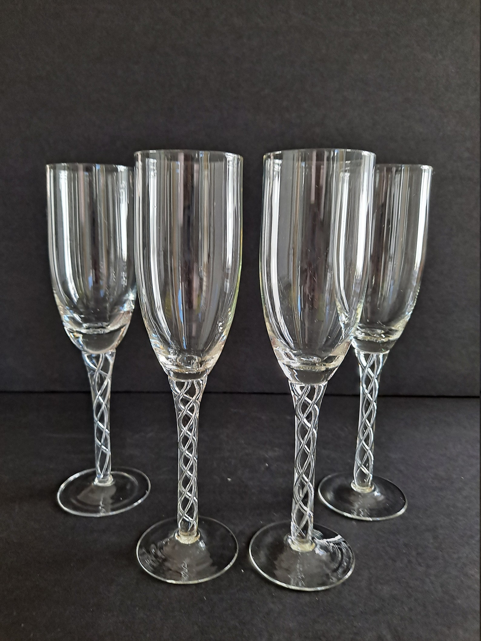 Vintage Air Twist Stemmed Champagne Flutes, Set of 4, Mid Century