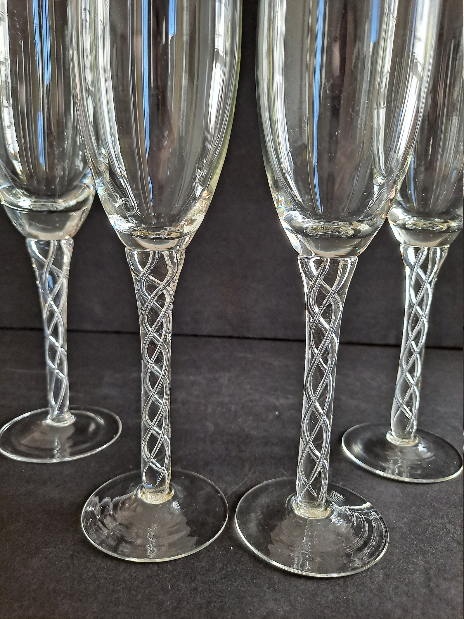 Vintage Air Twist Stemmed Champagne Flutes, Set of 4, Mid Century